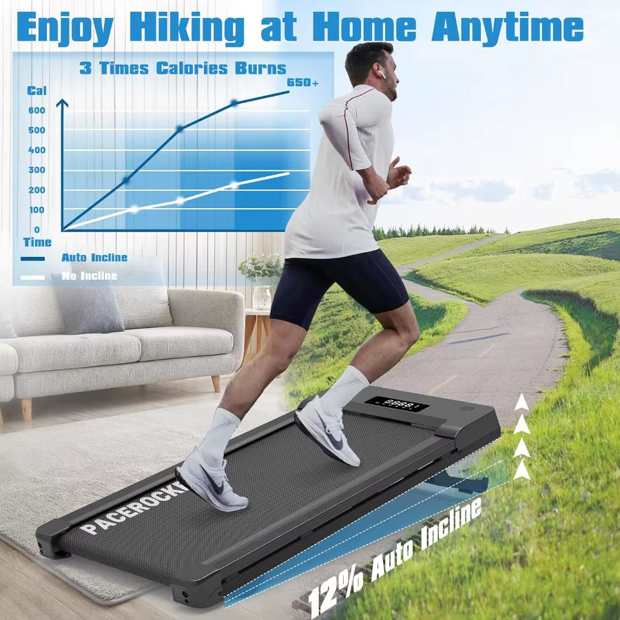 Walking Pad Treadmill with 12% 9-Level Auto Incline, 450 Lbs Capacity Bluetooth Speaker under Desk Treadmills for Home, 5 MPH