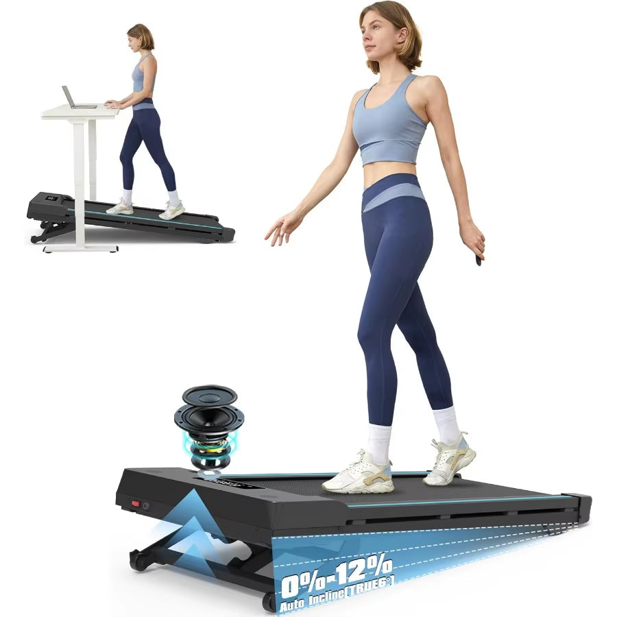 Walking Pad Treadmill with 12% 9-Level Auto Incline, 450 Lbs Capacity Bluetooth Speaker under Desk Treadmills for Home, 5 MPH